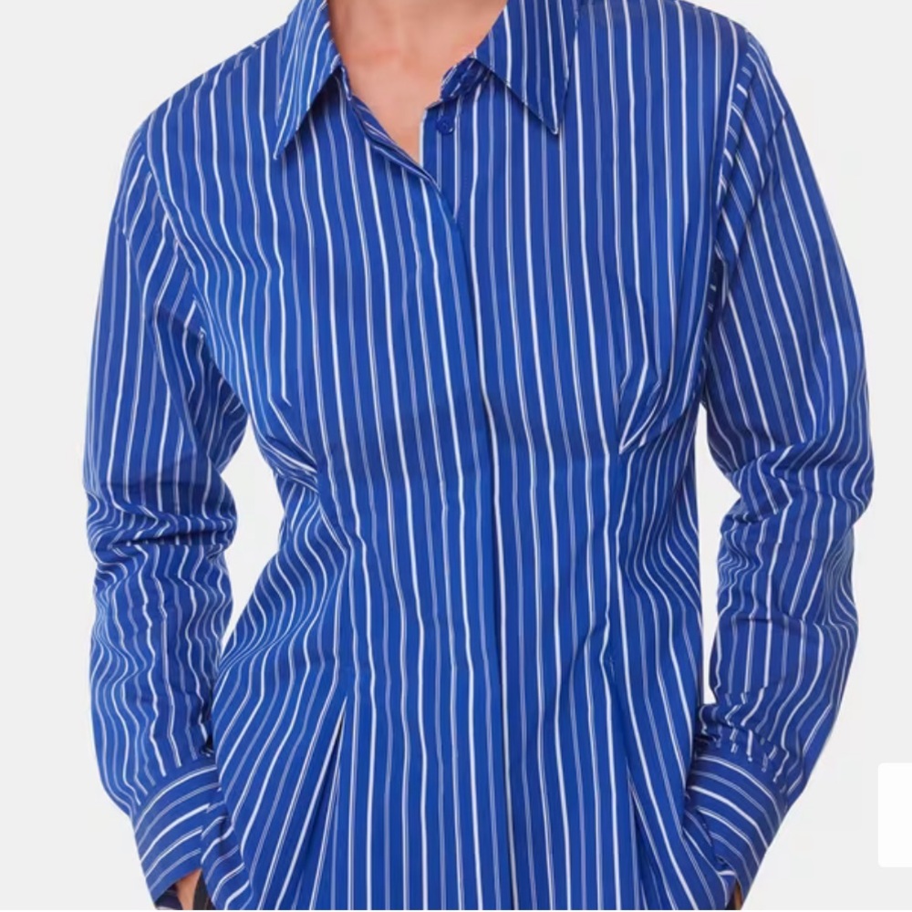 Chadwicks Royal Blue and White Vertical Stripe Button-Down Shirt